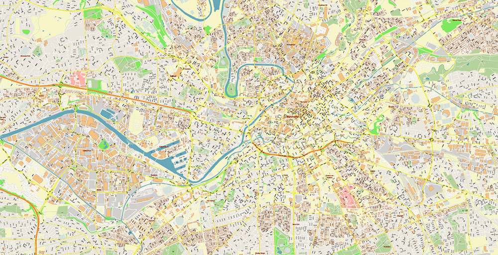 Manchester UK City Vector PDF Map Exact High Detailed editable Adobe PDF Street Map in layers