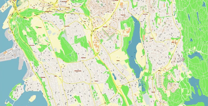Oslo Norway City Vector Map Exact High Detailed editable Adobe Illustrator Street Map in layers