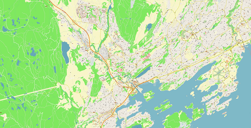 Oslo Norway City Vector Map Exact High Detailed editable Adobe Illustrator Street Map in layers