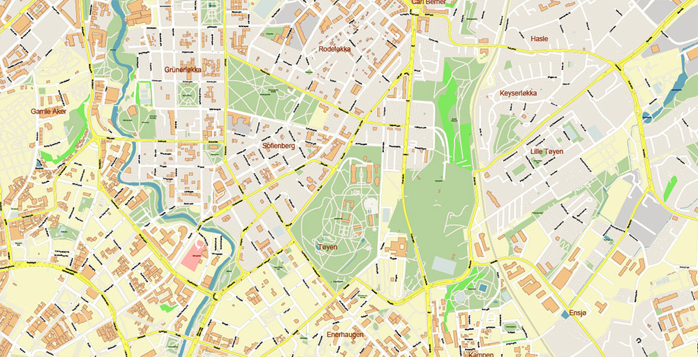 Oslo Norway PDF City Vector Map Exact High Detailed editable Adobe PDF Street Map in layers