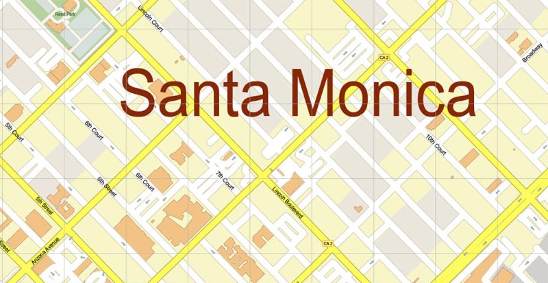 Santa Monica California US City Vector Map Exact High Detailed editable Adobe Illustrator Street Map in layers