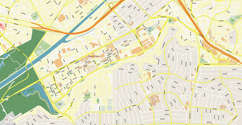 Santa Monica California US PDF City Vector Map Exact High Detailed editable Adobe PDF Street Map in layers