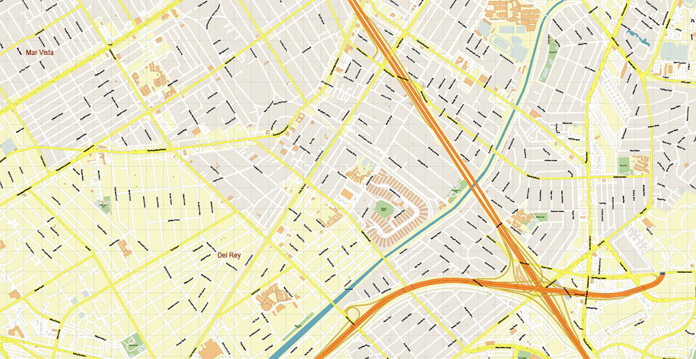 Santa Monica California US PDF City Vector Map Exact High Detailed editable Adobe PDF Street Map in layers