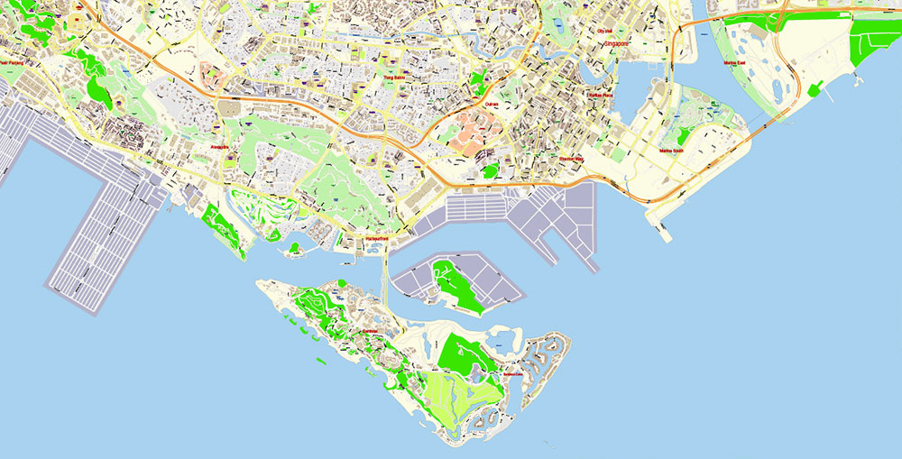 Singapore all Postcodes PDF City Vector Map Exact High Detailed editable Adobe PDF Street Map in layers