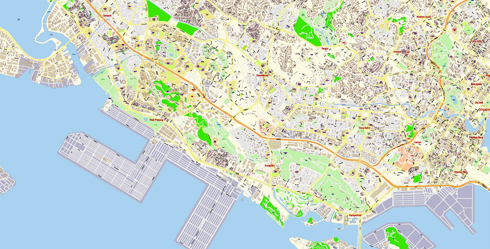 Singapore all Postcodes PDF City Vector Map Exact High Detailed editable Adobe PDF Street Map in layers