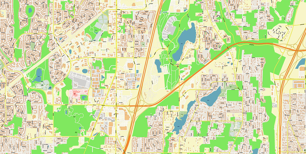 Tacoma Washington US City Vector Map Exact High Detailed editable Adobe Illustrator Street Map in layers