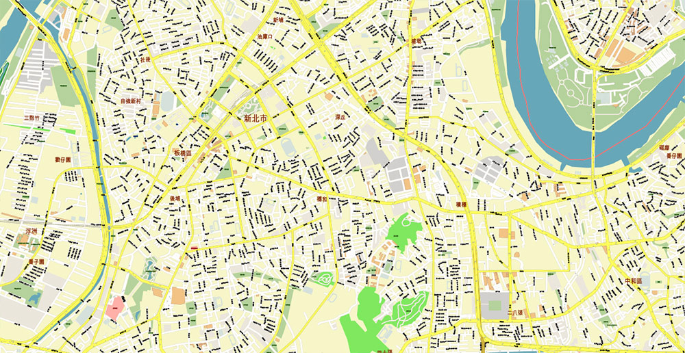 Taipei Taiwan PDF City Vector Map Exact High Detailed editable Adobe PDF Street Map in layers