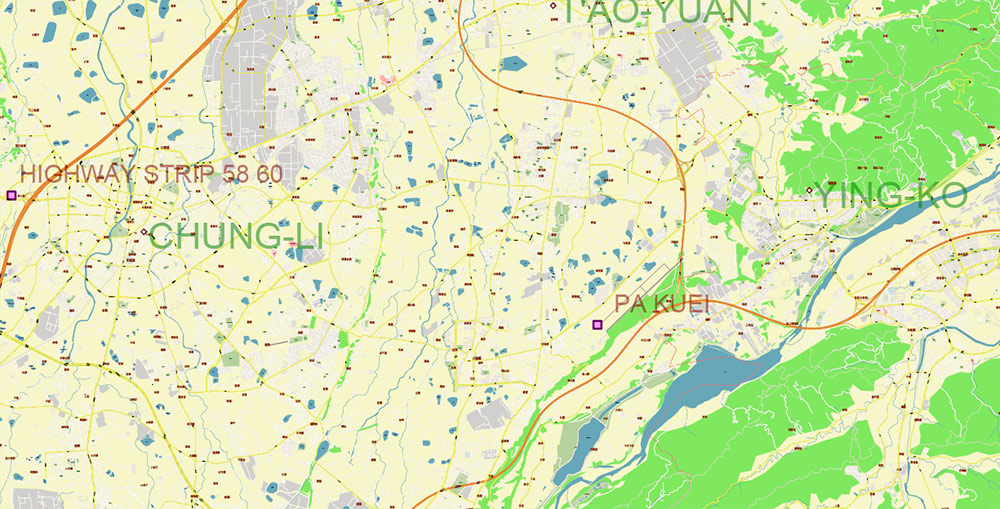 Taiwan full Country PDF Vector Map Exact High Detailed editable Adobe PDF Street Road Map in layers