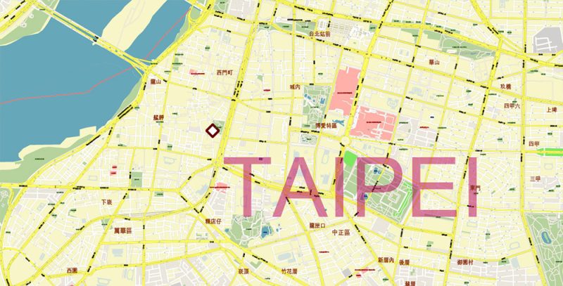 Taiwan full Country Vector Map Exact High Detailed editable Adobe Illustrator Street Road Map in layers