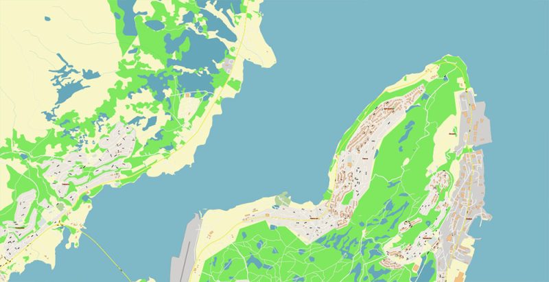 Tromsø / Tromso Norway City Vector Map Exact High Detailed editable Adobe Illustrator Street Map in layers