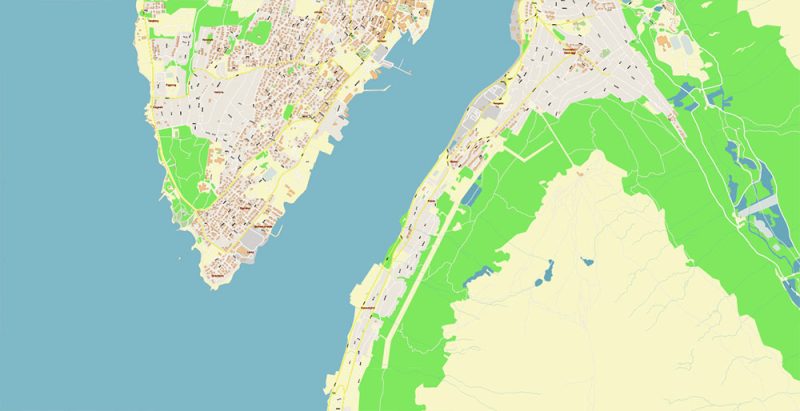 Tromsø / Tromso Norway City Vector Map Exact High Detailed editable Adobe Illustrator Street Map in layers