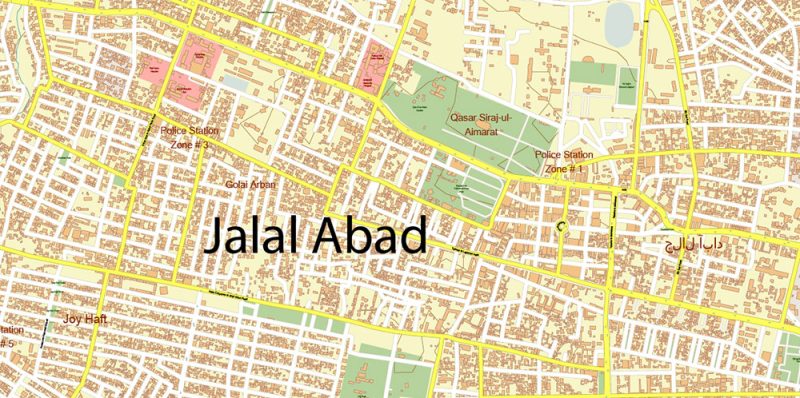Jalal Abad Afghanistan City Vector Map Exact High Detailed editable Adobe Illustrator Relief Street Map in layers