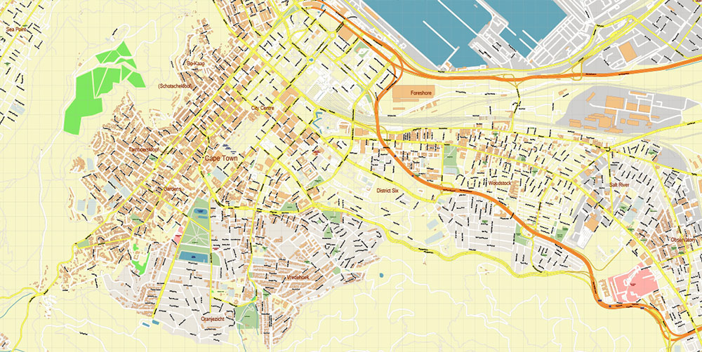 Cape Town (and surrounds) South Africa CDR Vector Map: High Detailed editable Corel Draw in layers