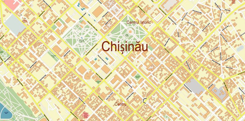 Chisinau Moldova Map Vector High Detailed editable Adobe Illustrator in layers (Mold; Eng, Rus)