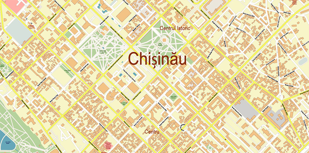 Chisinau Moldova PDF Vector Map: High Detailed editable Adobe Illustrator in layers (Mold; Eng, Rus)
