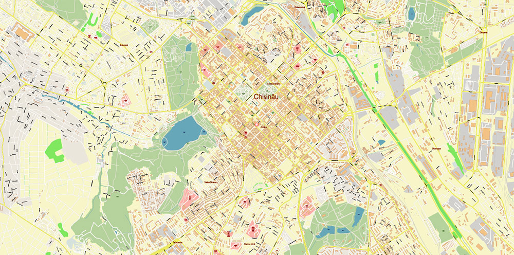 Chisinau Moldova PDF Vector Map: High Detailed editable Adobe Illustrator in layers (Mold; Eng, Rus)