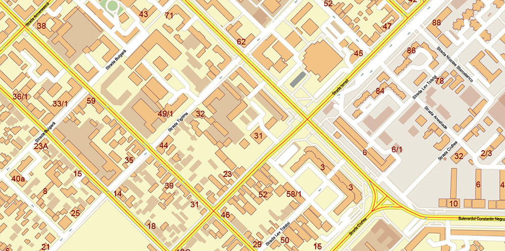 Chisinau Moldova PDF Vector Map: High Detailed editable Adobe PDF in layers (Mold; Eng, Rus) + Housenumbers + Housenumbers