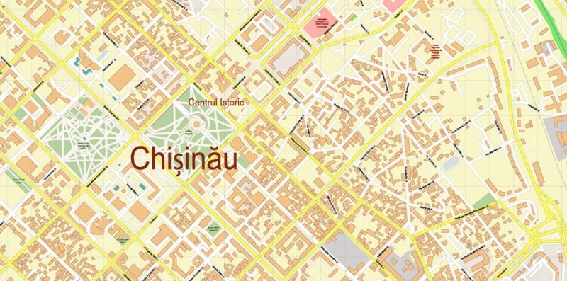 Chisinau Moldova Map Vector High Detailed editable Adobe Illustrator in layers (Mold; Eng, Rus)
