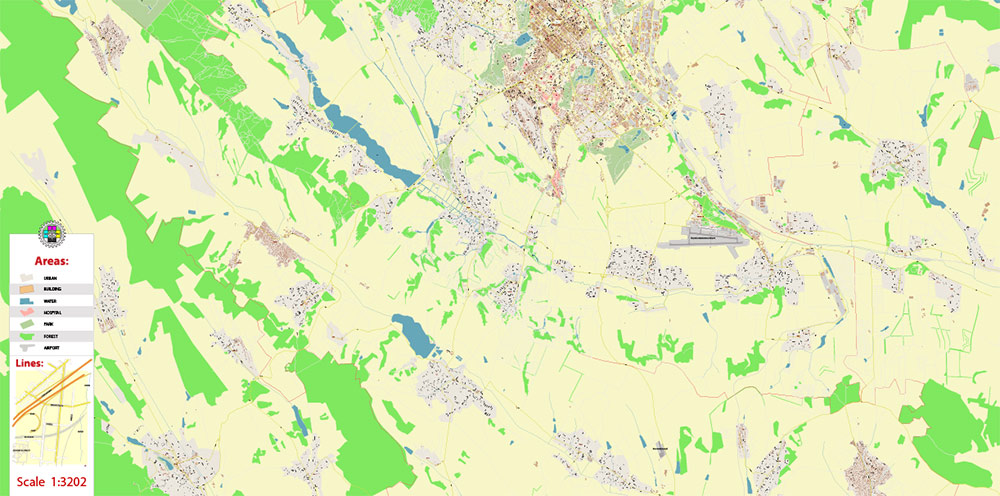 Chisinau Moldova PDF Vector Map: High Detailed editable Adobe PDF in layers (Mold; Eng, Rus) + Housenumbers