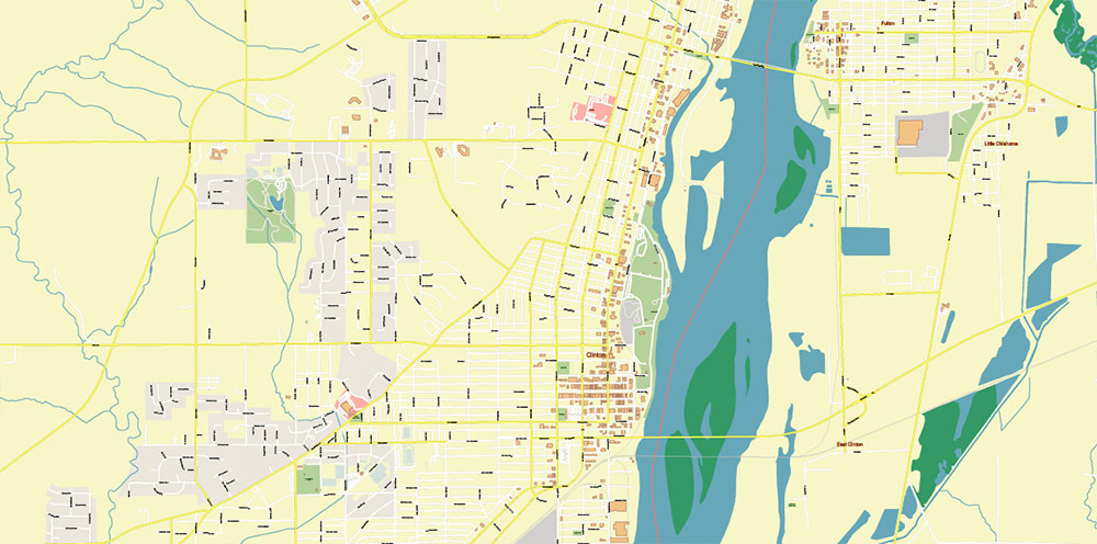 Davenport Area Iowa US PDF Vector Map: High Detailed editable Adobe PDF Map (included Muscatine, Iowa City, Cedar Rapids, Moline Illinois) in layers