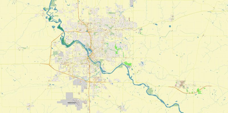 Davenport Area Iowa US Map Vector High Detailed editable Adobe Illustrator Map (included Muscatine, Iowa City, Cedar Rapids, Moline Illinois) in layers