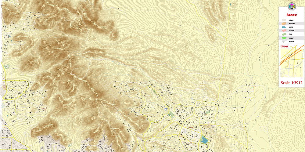 Fountain Hills Arizona US Vector Map PDF High Detailed + Relief Topo editable Adobe PDF in layers