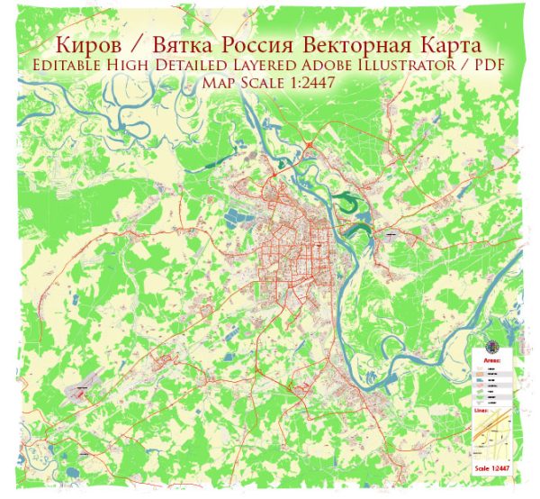 Kirov - Vyiatka Russia Map Vector High Detailed editable Adobe Illustrator in layers