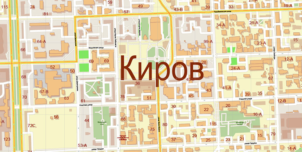 Kirov - Vyiatka Russia PDF Vector Map: High Detailed editable Adobe PDF in layers