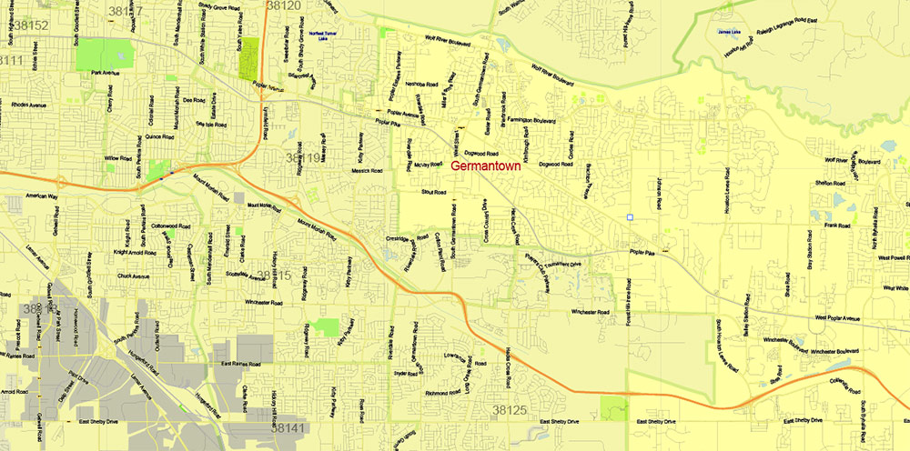 Memphis Shelby County Tennessee US PDF Vector Map: Detailed editable Adobe PDF in layers + Zipcodes