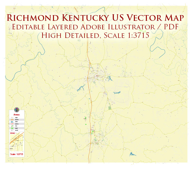 Richmond Kentucky US Map Vector High Detailed editable Adobe Illustrator in layers