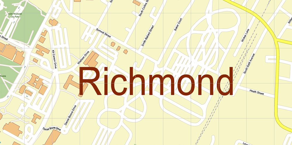 Richmond Kentucky US PDF Vector Map: High Detailed editable Adobe PDF in layers