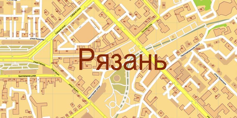 Ryazan Russia Map Vector (Max Area) High Detailed editable Adobe Illustrator in layers, + Housenumbers