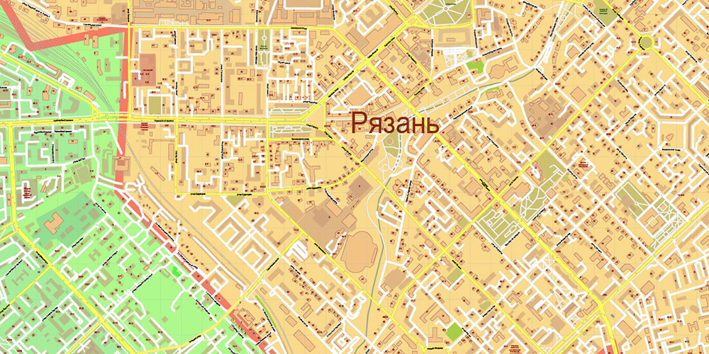 Ryazan Russia PDF Vector Map (Max Area): High Detailed editable Adobe PDF in layers, + Housenumbers