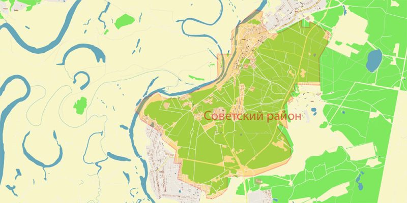 Ryazan Russia Map Vector (Max Area) High Detailed editable Adobe Illustrator in layers, + Housenumbers