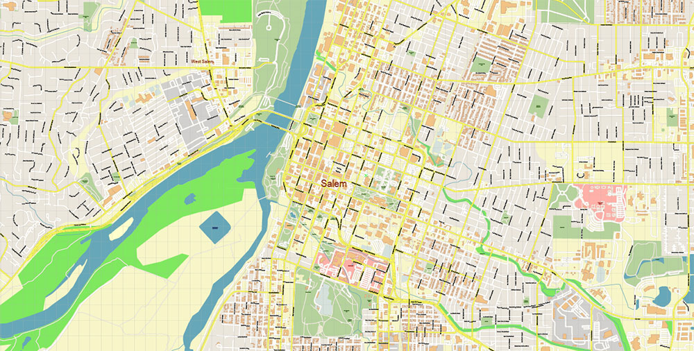 Salem + Keizer Oregon US Map Vector High Detailed editable Adobe Illustrator in layers