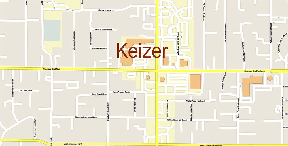 Salem + Keizer Oregon US PDF Vector Map: High Detailed editable Adobe PDF in layers