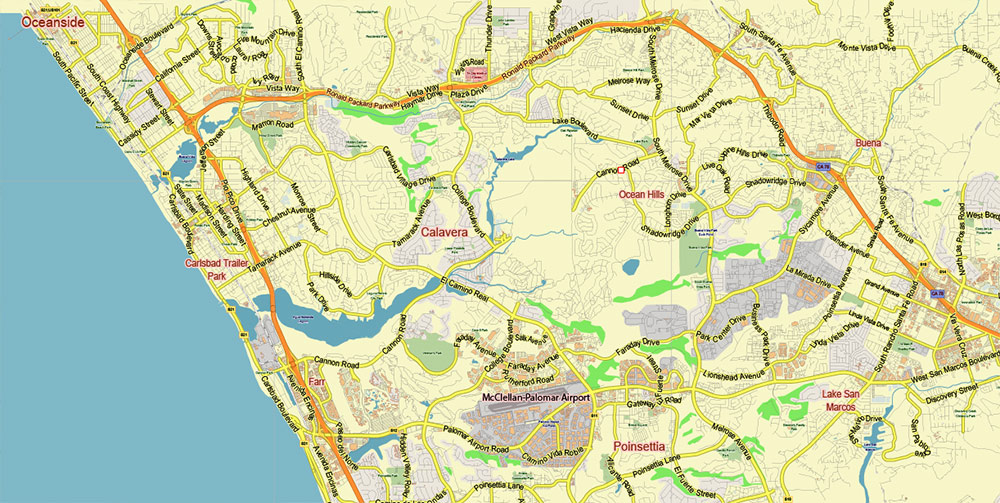 San Diego California US Map Vector Detailed editable Adobe Illustrator in layers