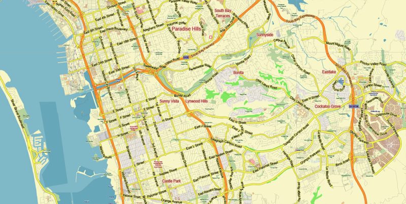 San Diego California US Map Vector Detailed editable Adobe Illustrator in layers