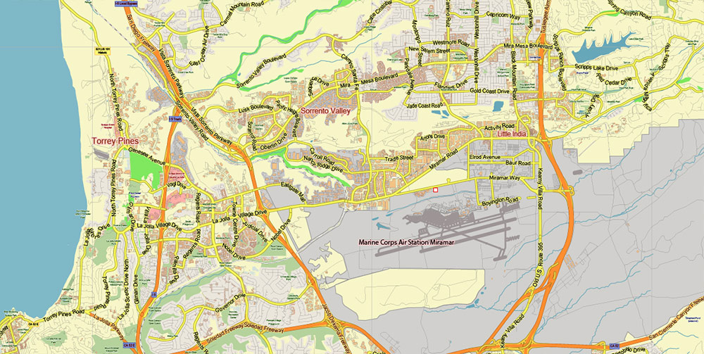 San Diego California US PDF Vector Map: Detailed editable Adobe PDF in layers