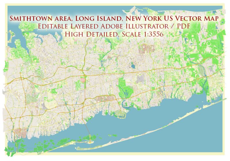 Smithtown Long Island New York US Map Vector High Detailed editable Adobe Illustrator in layers