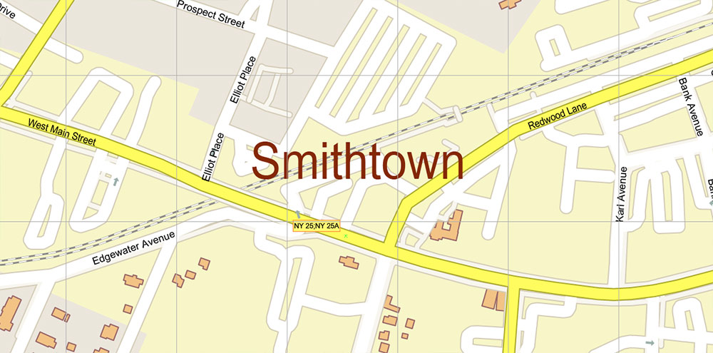 Smithtown Long Island New York US PDF Vector Map: High Detailed editable Adobe PDF in layers
