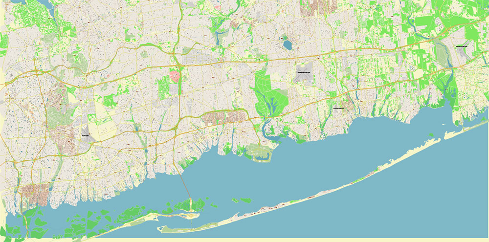 Smithtown Long Island New York US PDF Vector Map: High Detailed editable Adobe PDF in layers