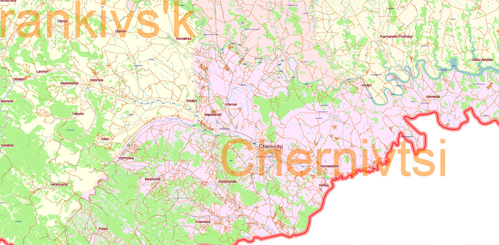 Ukraine full PDF Vector Map: Full Extra High Detailed + Admin Areas, editable Adobe PDF in layers