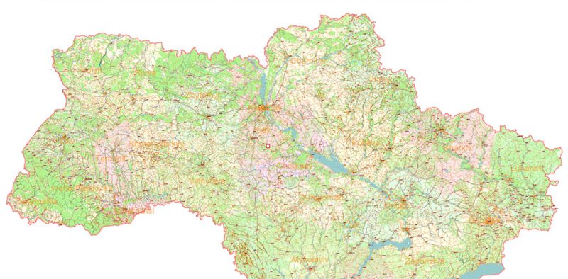 Ukraine full Vector Map: Full Extra High Detailed + Admin Areas, editable Adobe Illustrator in layers
