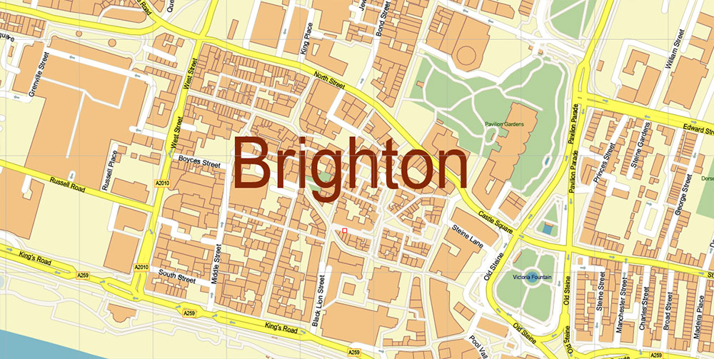 Brighton England UK PDF Vector Map: City Plan High Detailed Street Map editable Adobe PDF in layers