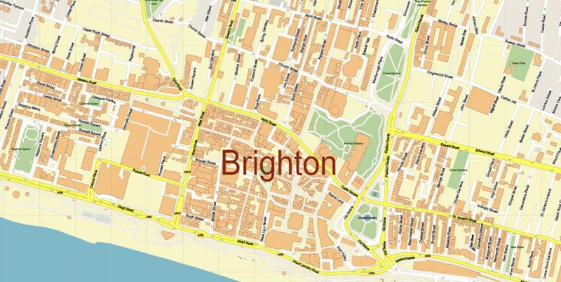 Brighton England UK Map Vector City Plan High Detailed Street Map editable Adobe Illustrator in layers