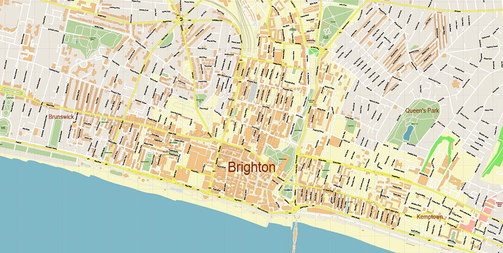 Brighton England UK PDF Vector Map: City Plan High Detailed Street Map editable Adobe PDF in layers