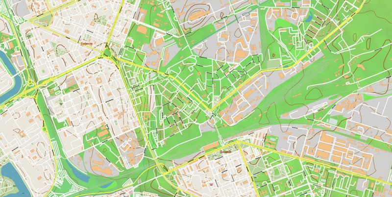 Brovary District Ukraine Map Vector Exact City Plan (+ Relief Isolines) High Detailed Street Map editable Adobe Illustrator in layers
