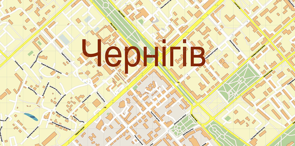 Chernihiv Ukraine PDF Vector Map: Exact City Plan High Detailed Street Map editable Adobe PDF in layers