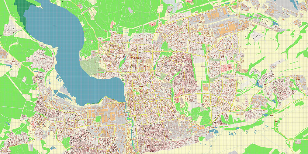 Ижевск Россия PDF векторная карта города подробная (+ номера домов) редактируемая в слоях Adobe PDF